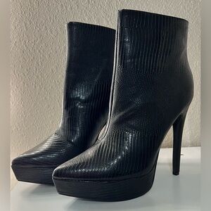 Black Textured Platform Ankle Boots